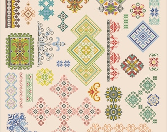 Patrón de punto de cruz "Muestra multicolor", muestrario cuáquero, punto de cruz folclórico, archivo PDF para descarga instantánea. 102