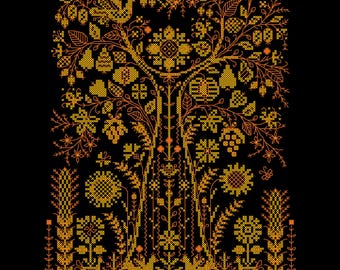 Patrón de punto de cruz para amuleto, "Árbol de la Vida y la Prosperidad", en formato PDF, descarga instantánea.