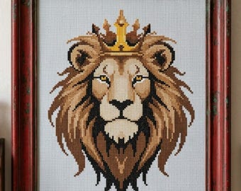 León, Arte de punto de cruz de animales Kawaii, Patrón de bordado de animales de dibujos animados (Patrón en PDF)