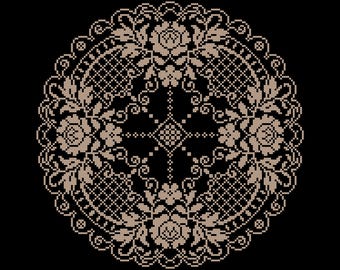 Patrón de servilleta antigua, adorno Blackwork - Patrón floral de punto de cruz en formato PDF, descarga instantánea. 105