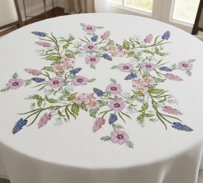 Wildflower Cross Stitch Tablecloth Pattern, Floral Embroidery DIY ...