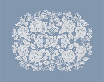 El patrón de punto de cruz Reshilier Napkin, con motivo floral, está disponible en formato PDF y presenta un diseño en negro. Descarga instantánea. 128