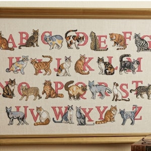 Funny Cat alphabet - Cross Stitch – Floral Embroidery Design (PDF Pattern, Pattern )
