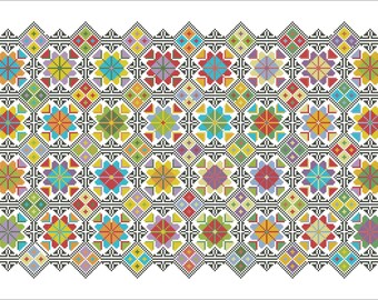 Patrón de punto de cruz "Muestrario de mosaico", muestrario cuáquero, punto de cruz folclórico, archivo PDF para descarga instantánea. 115