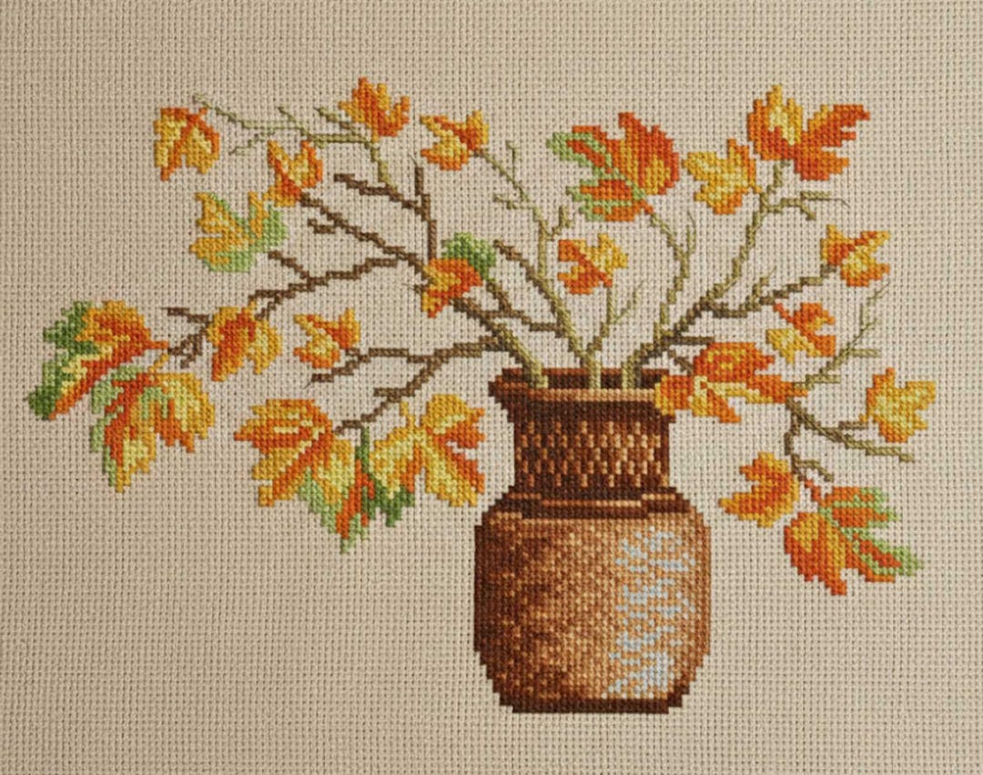 Maple Leaves Cross Stitch – Autumn Floral Design (PDF Pattern, Pattern ...