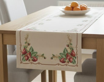 Strawberry Tablecloth Cross Stitch Pattern – Floral DIY Embroidery (PDF)