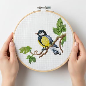 Mes - Miniatyrbroderi - Korsstygnsmönster – Blommig fågeldesign (PDF)
