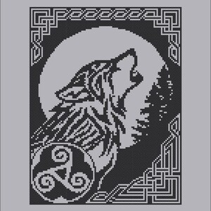 Vintage Celtic cross stitch, "Lone wolf" cross stitch pattern in PDF format, instant download.