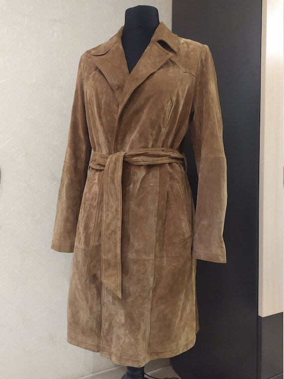Leather Trench Coat Suede Vintage Coat Women Sprin