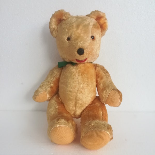 Vintage European Teddy Bear / Yellow Teddy Bear / Fully Jointed / 1960s