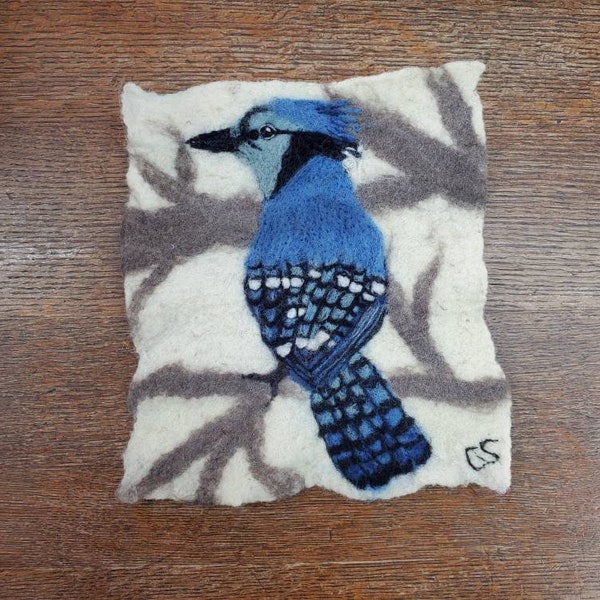 Blue Jay Felted Wool Painting Kit, Bird Wet felting and Needle Felting Kits, Video Tutorial Kits, Felting DIY Crafts, Wool Kits