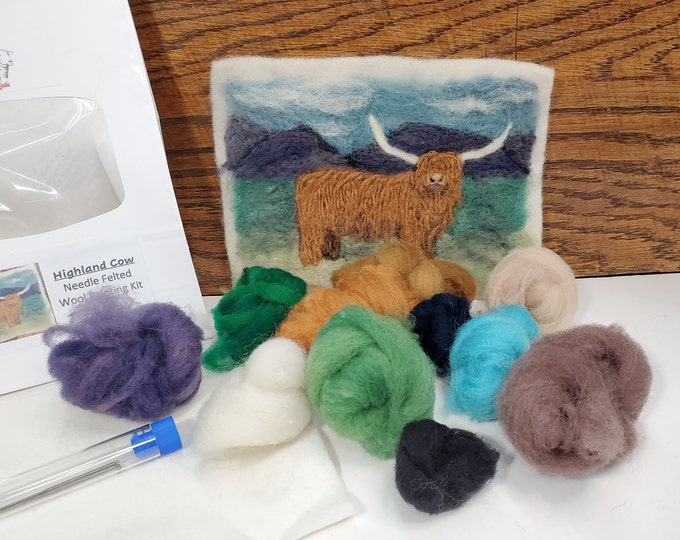 Highland Cow Needle Felted Wool Painting Kit Felted 2D Art, Needle