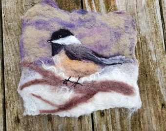 Chickadee Felted Wool Painting Kit, Wet felting and Needle Felting Kits, Video Tutorial Kits, Felting DIY Crafts, Wool Kits