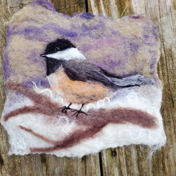 Chickadee Felted Wool Painting Kit, Wet felting and Needle Felting Kits, Video Tutorial Kits, Felting DIY Crafts, Wool Kits