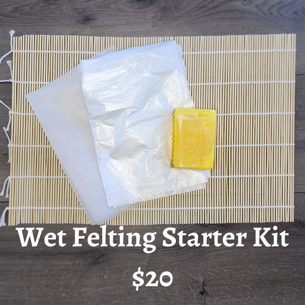 Wet Felting Small Project Supplies Kit - Wet felting tools - felting soap - bamboo mat - Beginner or Starter Felting Kits