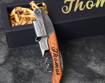 Custom Wine Opener, Personalized Wooden Handle Corkscrew, Groomsmen Gifts, Best man Wedding Gift, Men's Gift, Gift for Boss