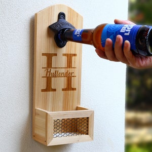 Personalized Groomsmen Gifts, Best Man Gift, Men's Wedding Gift ideas, Proposal, Wood Bottle Opener, Wall Mounted Beer Opener, White image 1