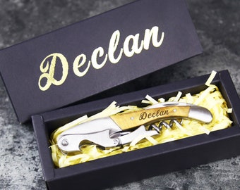 Personalized Wooden Handle Corkscrew, Custom Wine Opener, Groomsmen Gifts, Best man Wedding Gift, Men's Gift, Gift for Boss