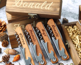 Personalized Wood Handle Corkscrew: Engraved Wine Opener, Groomsmen Gift