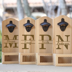 Personalized Groomsmen Gifts, Best Man Gift, Men's Wedding Gift ideas, Proposal, Wood Bottle Opener, Wall Mounted Beer Opener, White image 5