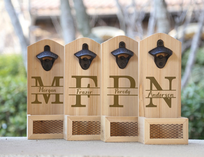 Personalized Groomsmen Gifts, Best Man Gift, Men's Wedding Gift ideas, Proposal, Wood Bottle Opener, Wall Mounted Beer Opener, White image 5