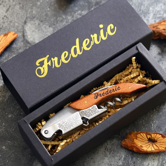 Personalized Wine Opener: Wooden Handle Corkscrew, Groomsmen Gift