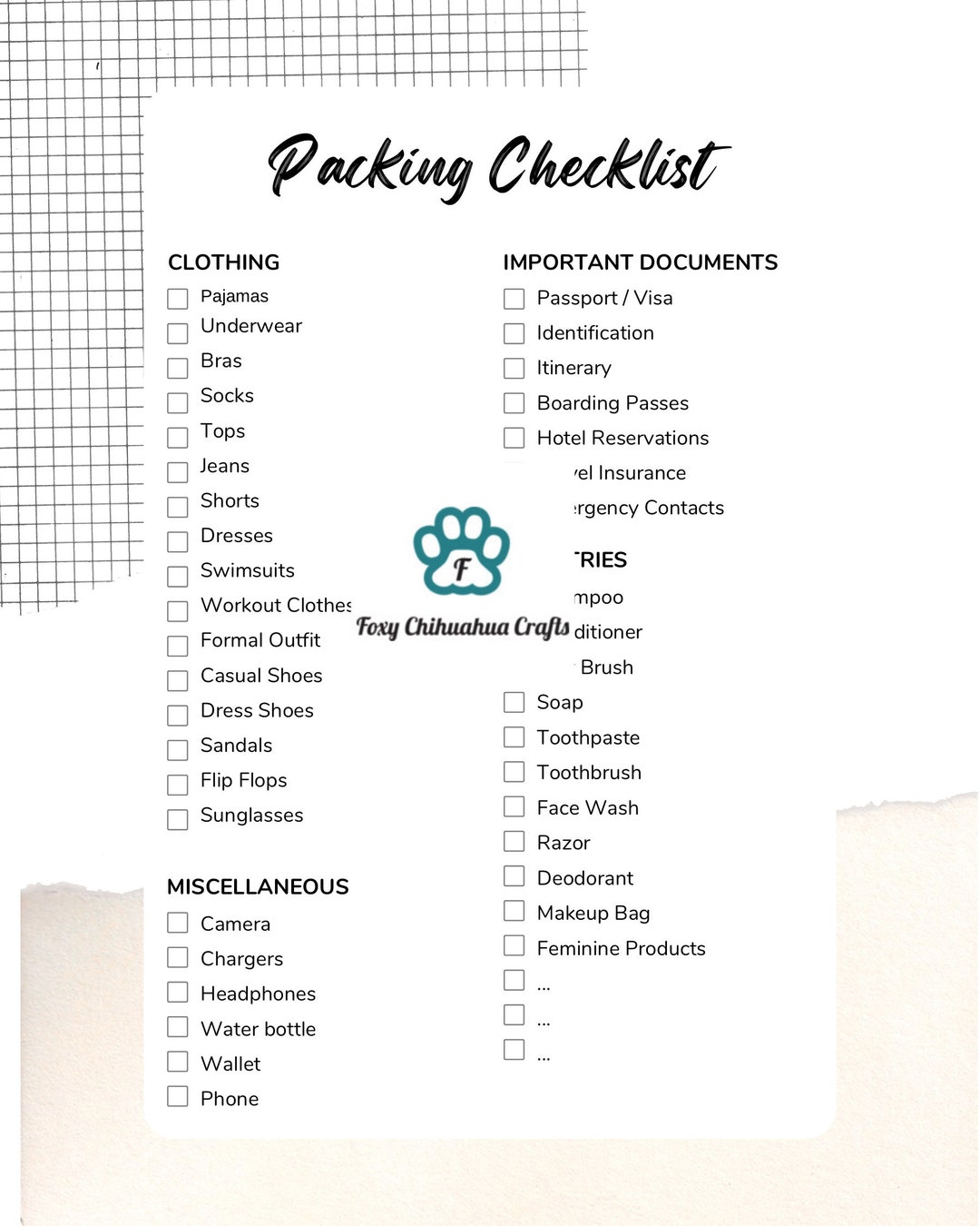 Packing List - Printable Download - Etsy Canada