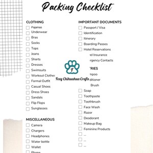 Packing List - Printable Download