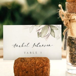Plantilla de tarjeta de lugar de mesa de boda de nenúfar, etiqueta de nombre imprimible floral de acuarela, tarjeta de lugar plegable de tienda, editable, descarga instantánea - LEA