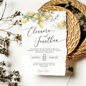 Zitrone Hochzeit Einladungsvorlage, druckbare Aquarell grün & Zitrone, bearbeitbare rustikale italienische Hochzeitseinladung, sofortiger Download LENA