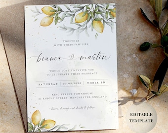 Lemon Wedding Invitation Template: Italian Theme 5x7, LIV (Editable, Instant Download)