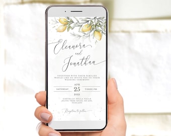 Lemon Wedding Invitation Template: Italian Theme Digital Evite, LENA (Editable, Instant Download)