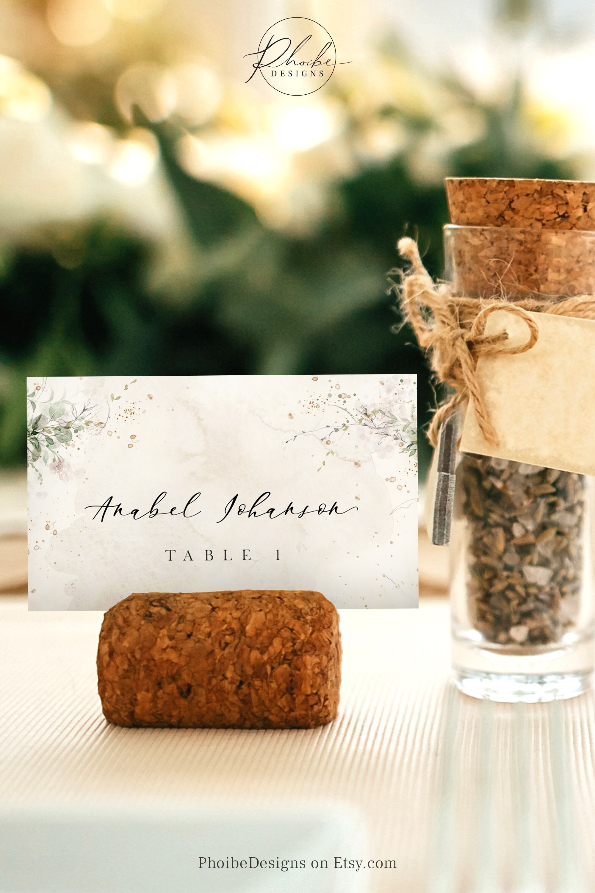 Printable Wedding Place Card Template, Editable Table Name Tag, Personalized Watercolor Greenery ...