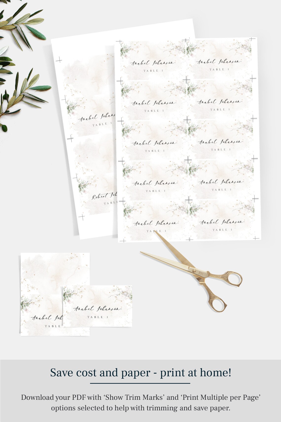 Printable Wedding Place Card Template, Editable Table Name Tag, Personalized Watercolor Greenery ...