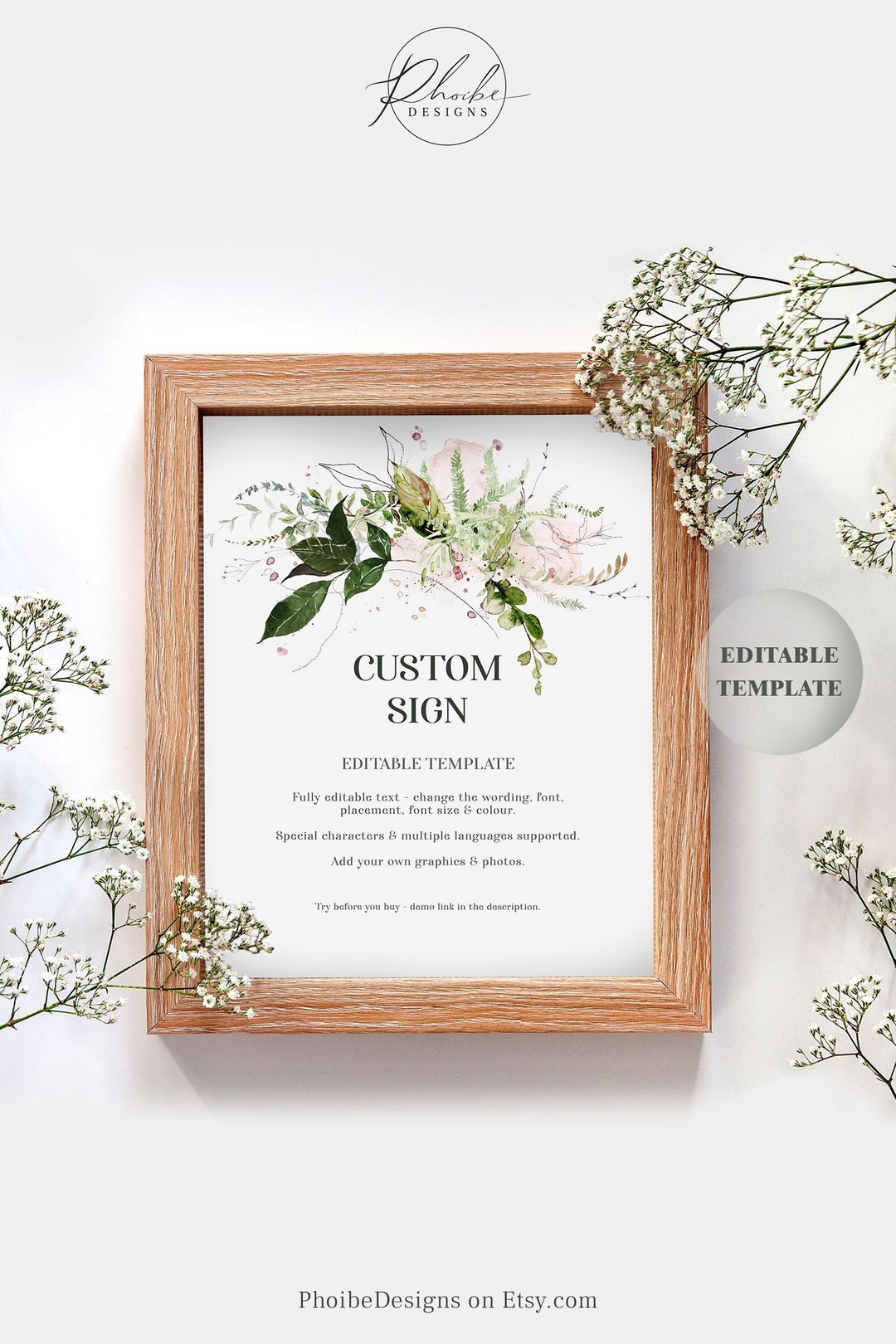 Wedding Custom Sign Template, Printable Wedding Sign, Watercolor Blush ...