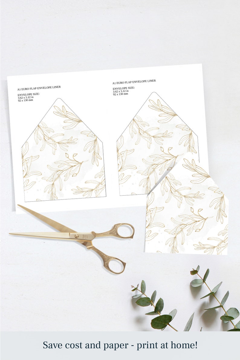 Printable Gold Envelope Liner, Sizes A7 A1 C6 Euro & Square Flap, Faux