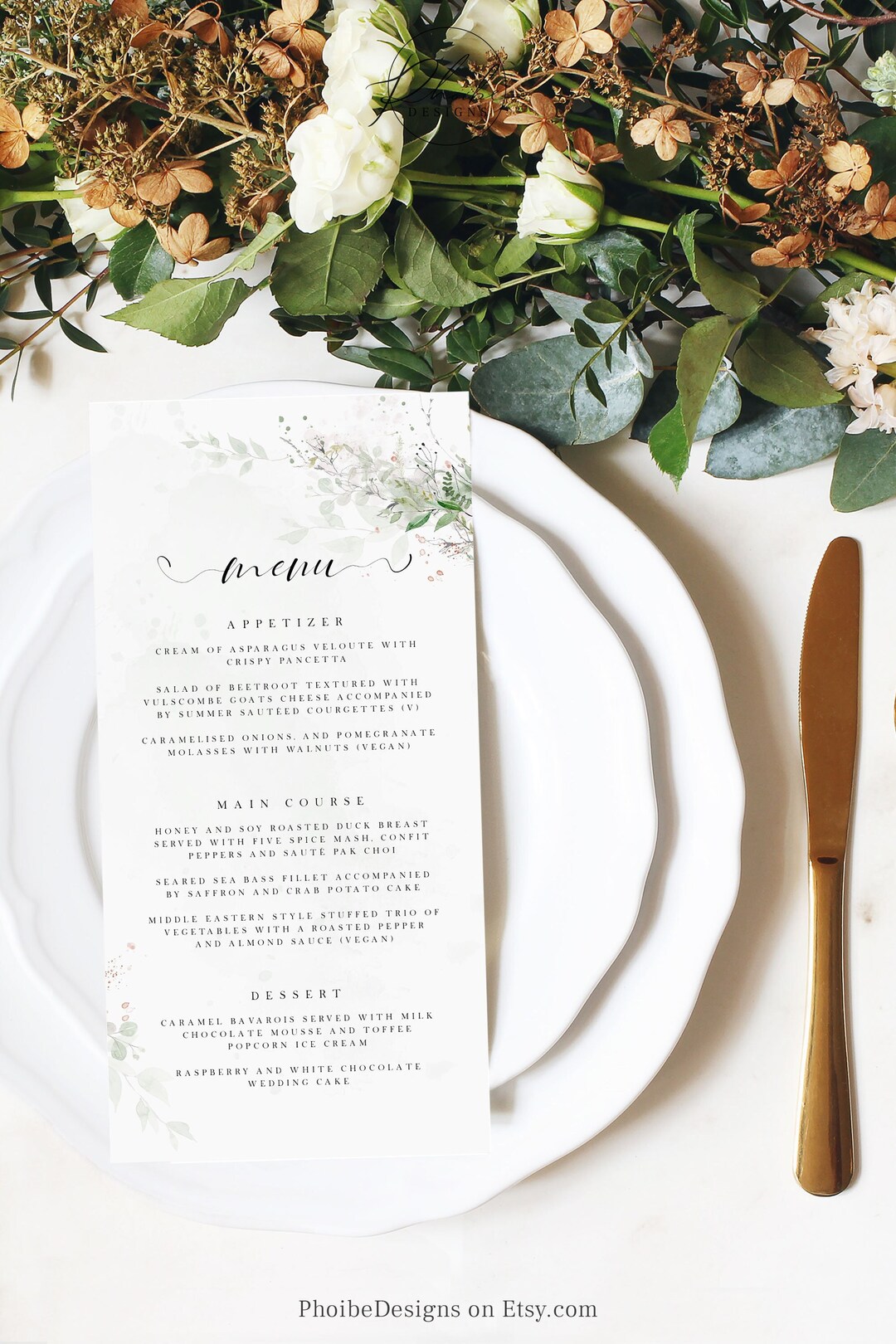Generic Menu Card Editable Editable Menu Card Template Printable Watercolor Greenery - Etsy