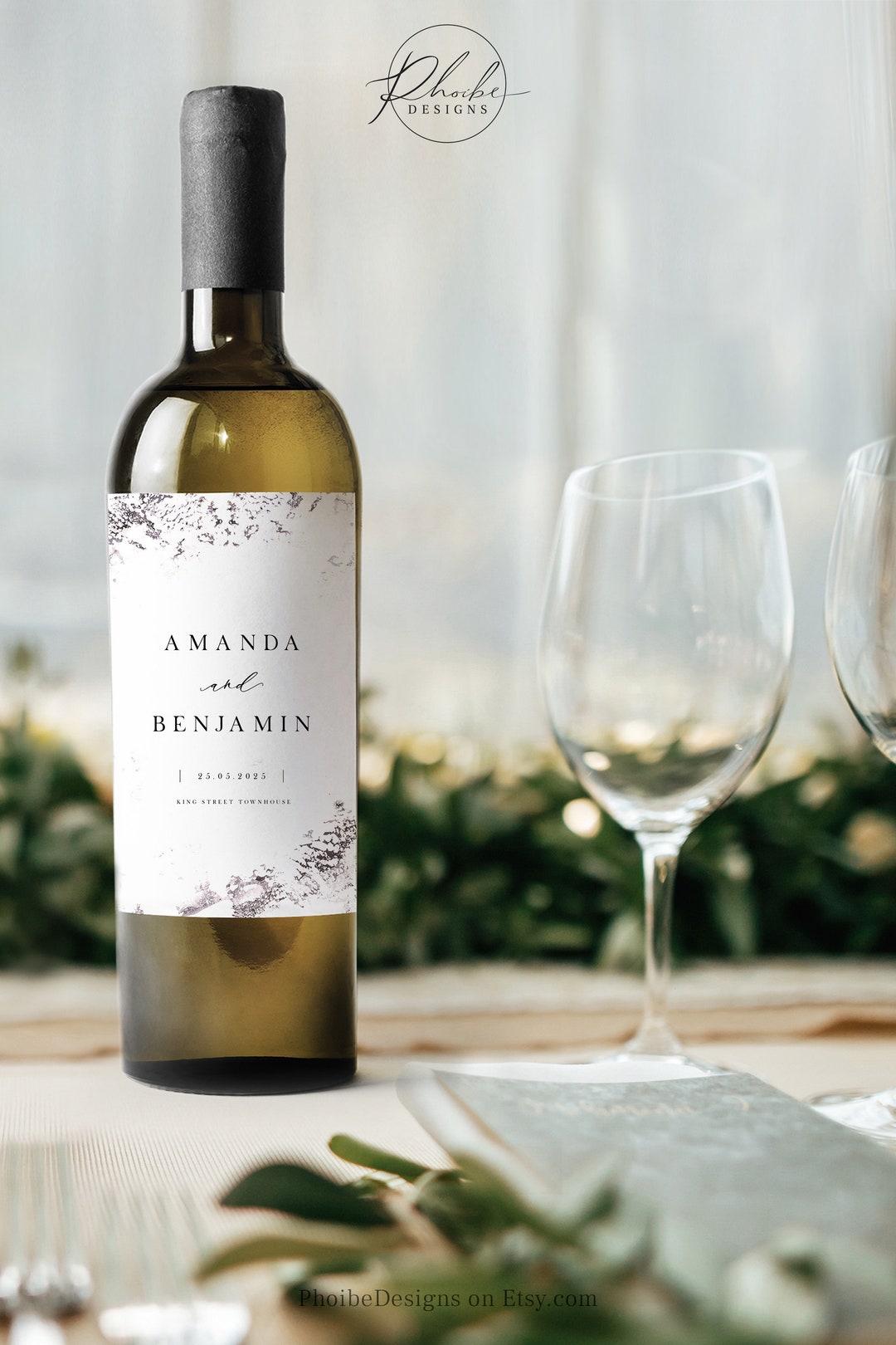 Abstract Wine Label Template, Minimal Pink Stone Custom Bottle Label ...