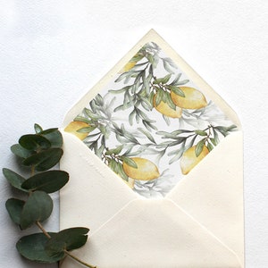 Printable lemon envelope liner, sizes: A7 A1 C6 euro flap & square flap, watercolor greenery pattern envelope liner, instant download - LENA