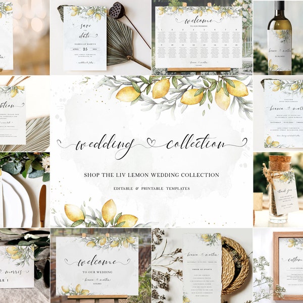 Lemon wedding invitation bundle template, lemon wedding suite, editable lemon wedding bundle, digital template, instant download, LIV