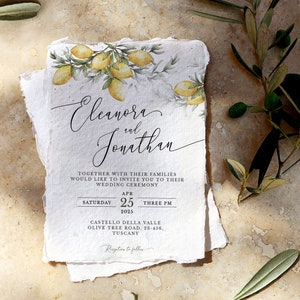 Lemon wedding invitation template, olive wedding invitation, printable botanical invitation, Italian wedding, rustic wedding, 5x7 - LENA