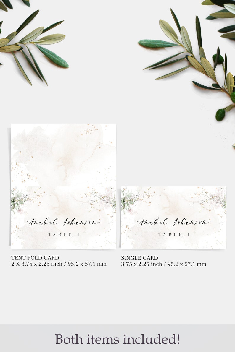 Printable Wedding Place Card Template, Editable Table Name Tag, Personalized Watercolor Greenery ...