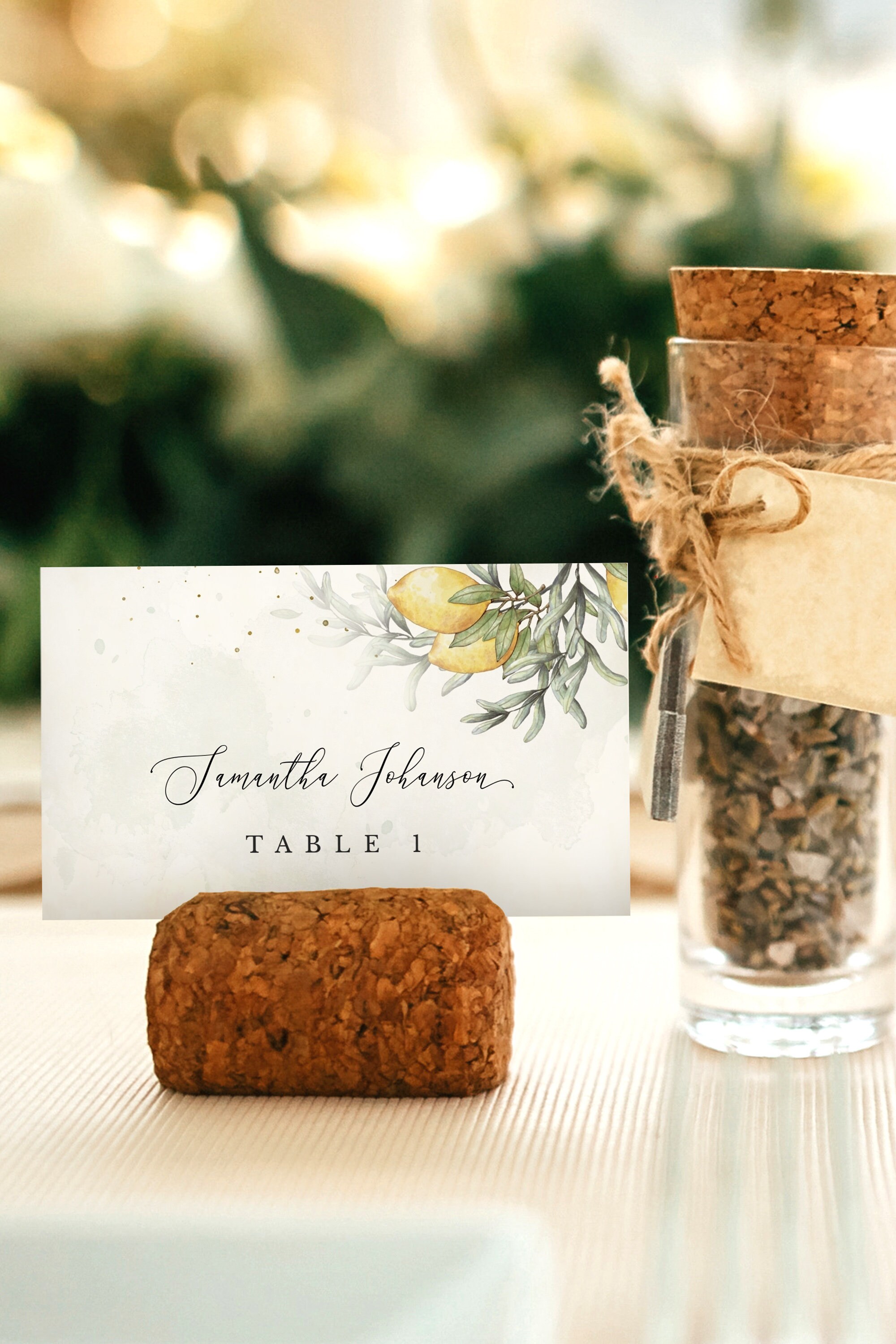 Lemon Printable Wedding Table Name Tag Template Watercolour Etsy