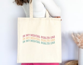 In My Mental Health Era Canvas Tote Bag, Cute Mental Health Gift, Therapist, Aesthetic, Retro