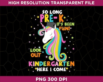 So Long Pre-K Kindergarten, hier komme ich, Einhorn-Abschluss, Pre-K-Abschluss, lustiges 2025-Graduiertengeschenk für Kinder