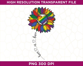 Rainbow Sunflower Love is Love PNG, LGBTQ Pride Png, Pride Month Png, Gay Pride, Love is Love Rainbow en Png Sublimation