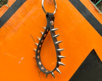 Handmade Unisex Leather Spiked Punk Gothic Key Chain Key Ring- Black Leather