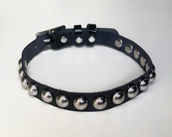 Handmade Dome Stud Black Patent Leather Choker - Punk Gothic Choker Necklace Studded