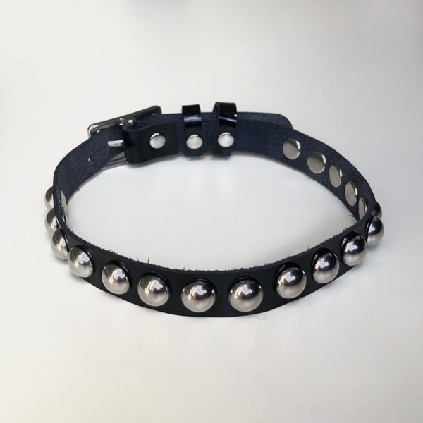 Handmade Dome Stud Black Patent Leather Choker - Punk Gothic Choker Necklace Studded