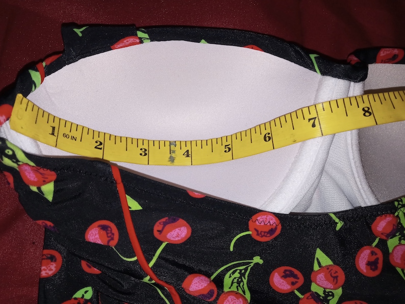 Pinup cherry bathing suit swimwear vintage inspired high top Waist 26 beach wear Bust 32 female dots rockabilly Size XS ba\u00f1ador